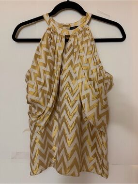 DREW Gold Metallic and Cream Chevron Halter Camisole